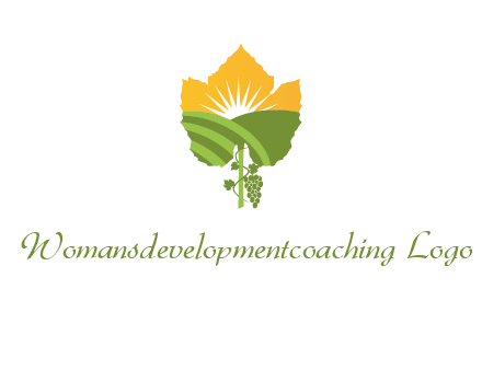 leaf shape cutout of sun and grape farm vineyard logo