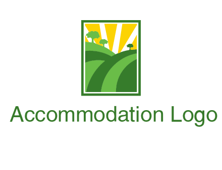 sun rays on trees and field agriculture logo