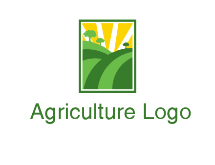 sun rays on trees and field agriculture logo