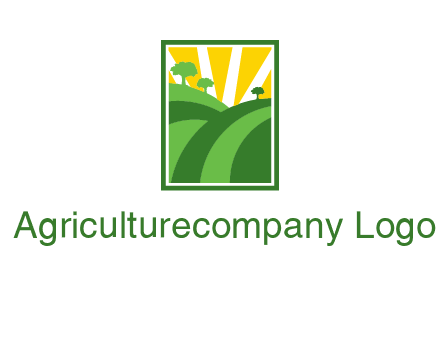 sun rays on trees and field agriculture logo