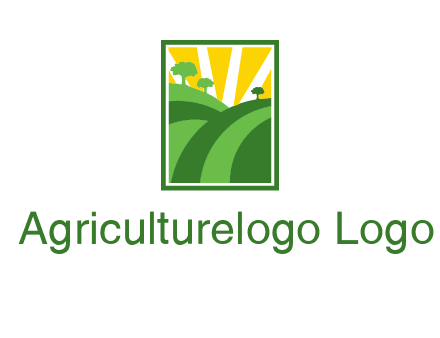 sun rays on trees and field agriculture logo