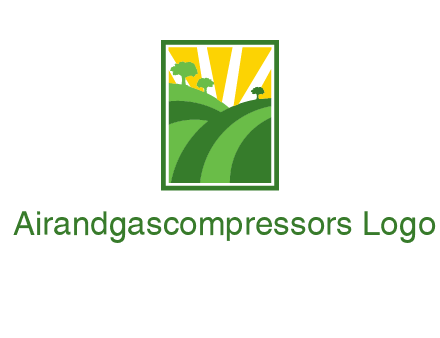 sun rays on trees and field agriculture logo