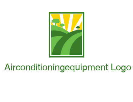 sun rays on trees and field agriculture logo