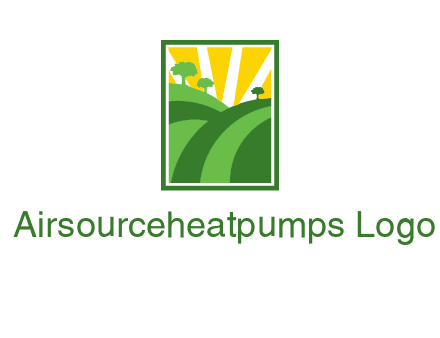 sun rays on trees and field agriculture logo