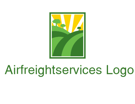 sun rays on trees and field agriculture logo