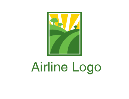 sun rays on trees and field agriculture logo