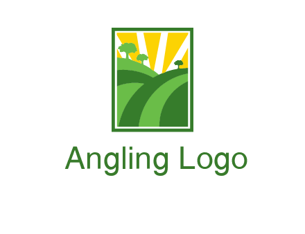 sun rays on trees and field agriculture logo
