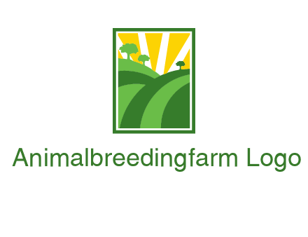 sun rays on trees and field agriculture logo
