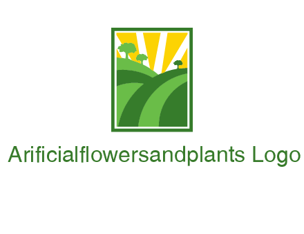 sun rays on trees and field agriculture logo