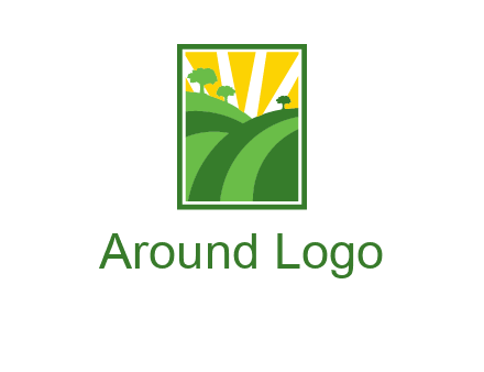sun rays on trees and field agriculture logo