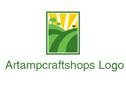 sun rays on trees and field agriculture logo