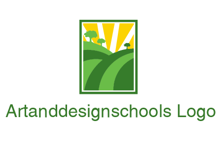 sun rays on trees and field agriculture logo