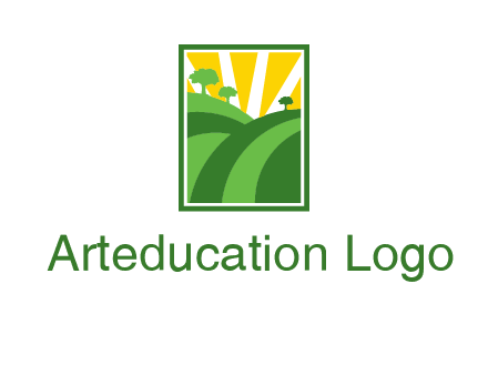 sun rays on trees and field agriculture logo