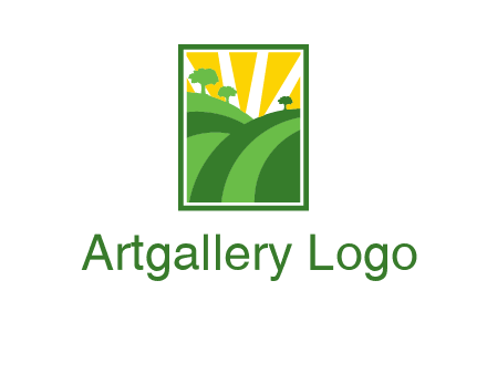 sun rays on trees and field agriculture logo