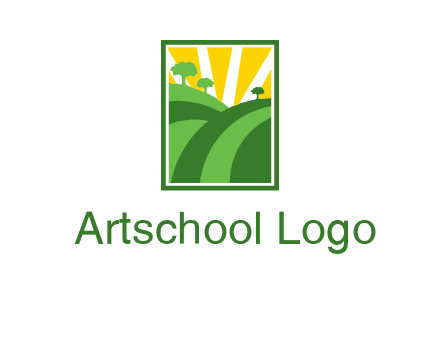 sun rays on trees and field agriculture logo