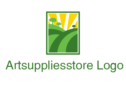 sun rays on trees and field agriculture logo