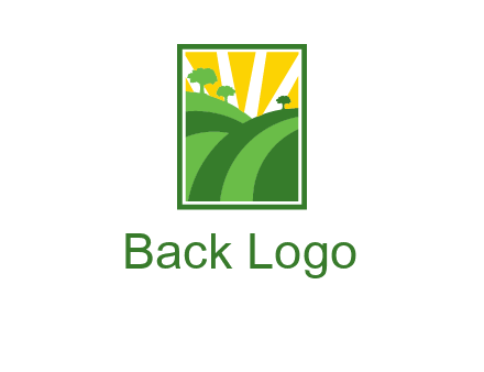 sun rays on trees and field agriculture logo