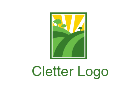 sun rays on trees and field agriculture logo