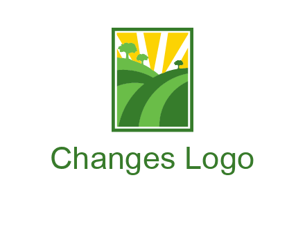 sun rays on trees and field agriculture logo