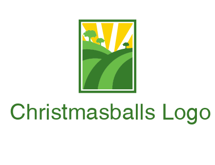 sun rays on trees and field agriculture logo
