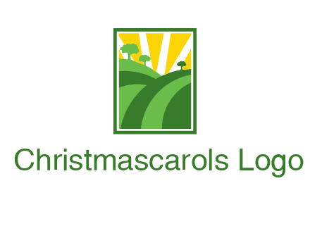 sun rays on trees and field agriculture logo