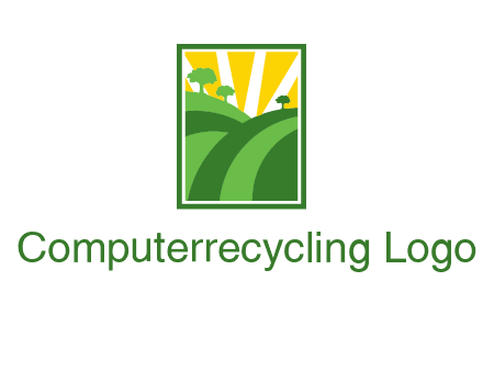 sun rays on trees and field agriculture logo