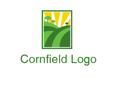 sun rays on trees and field agriculture logo