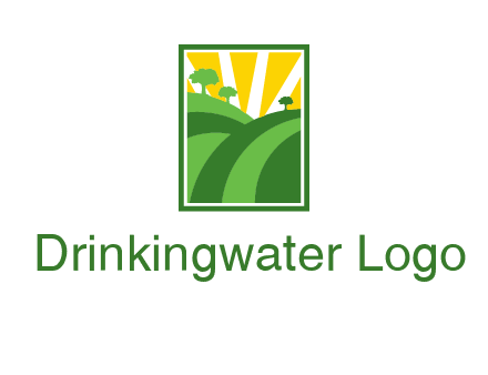 sun rays on trees and field agriculture logo
