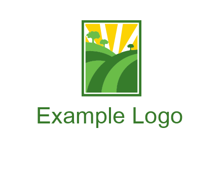 sun rays on trees and field agriculture logo