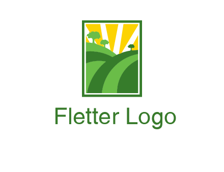 sun rays on trees and field agriculture logo
