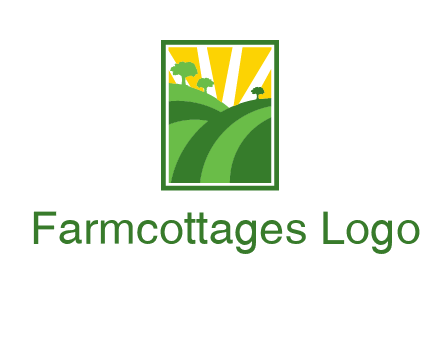 sun rays on trees and field agriculture logo