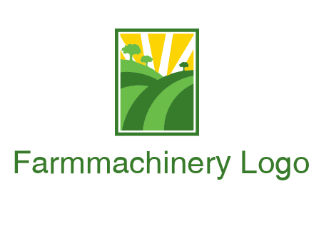 sun rays on trees and field agriculture logo