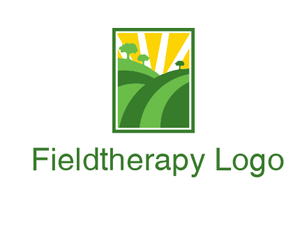 sun rays on trees and field agriculture logo