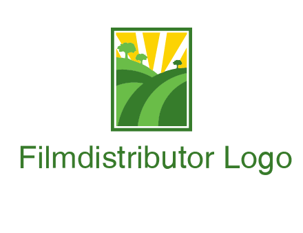 sun rays on trees and field agriculture logo