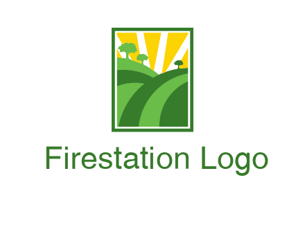 sun rays on trees and field agriculture logo