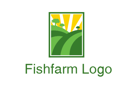 sun rays on trees and field agriculture logo