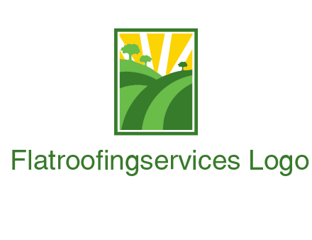 sun rays on trees and field agriculture logo