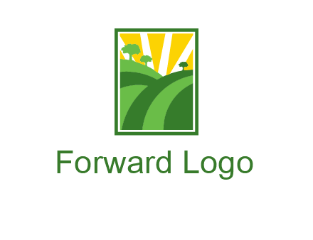 sun rays on trees and field agriculture logo