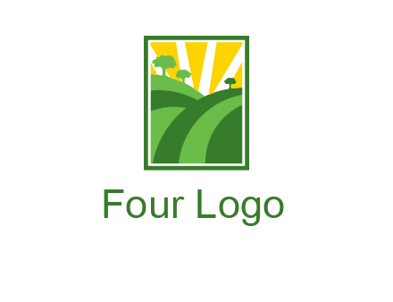 sun rays on trees and field agriculture logo