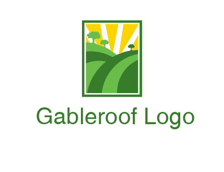 sun rays on trees and field agriculture logo