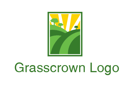 sun rays on trees and field agriculture logo