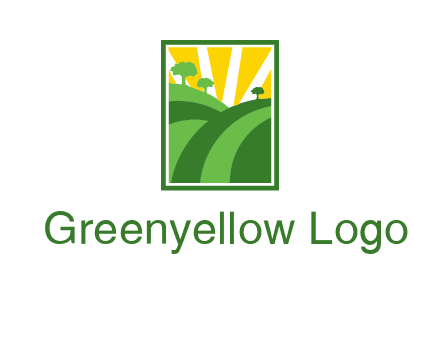 sun rays on trees and field agriculture logo