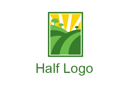 sun rays on trees and field agriculture logo