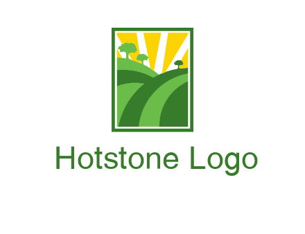 sun rays on trees and field agriculture logo