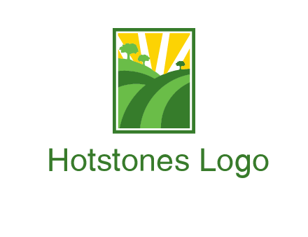 sun rays on trees and field agriculture logo