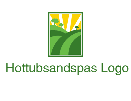 sun rays on trees and field agriculture logo