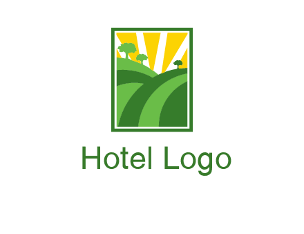 sun rays on trees and field agriculture logo