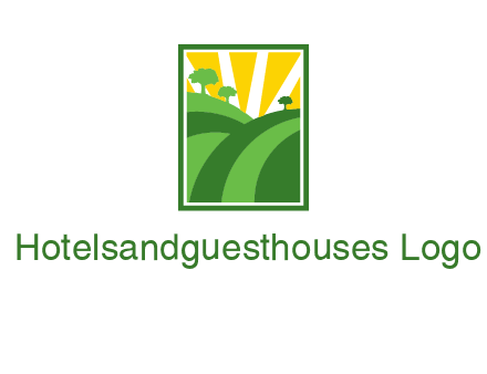 sun rays on trees and field agriculture logo