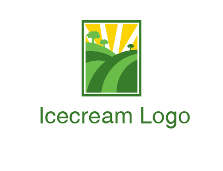 sun rays on trees and field agriculture logo