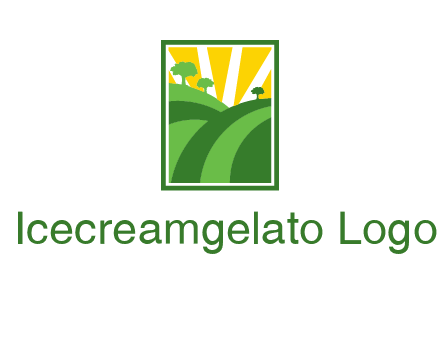 sun rays on trees and field agriculture logo